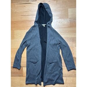 Eileen Fisher Cardigan Womens XS Gray Organic Cotton Hooded Open Front Sweater